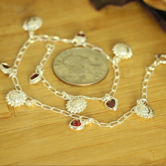 925 Sterling Silver Red Cubic Zirconia ♥️ Anklets - Picture 3 of 7